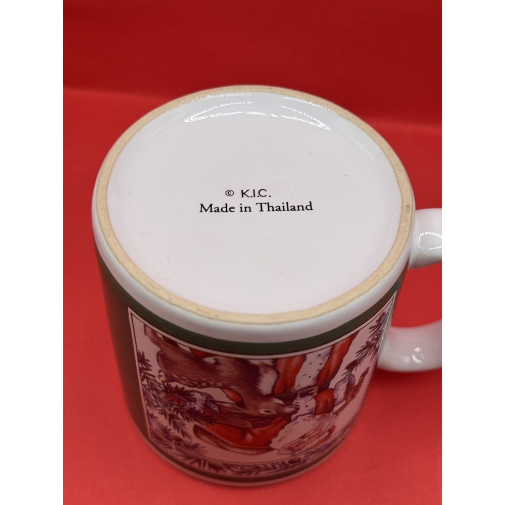 Santa's Friends Mugs Cups Vintage K.I.C. Stoneware Coffee/Tea Set Of 4 Christmas - Picture 6 of 16
